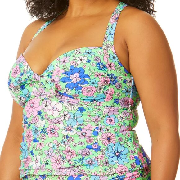 Salt + Cove Peony Party Molded-Cup X-Back Tankini Top Multicolor 1X(16/18) - Picture 3 of 9